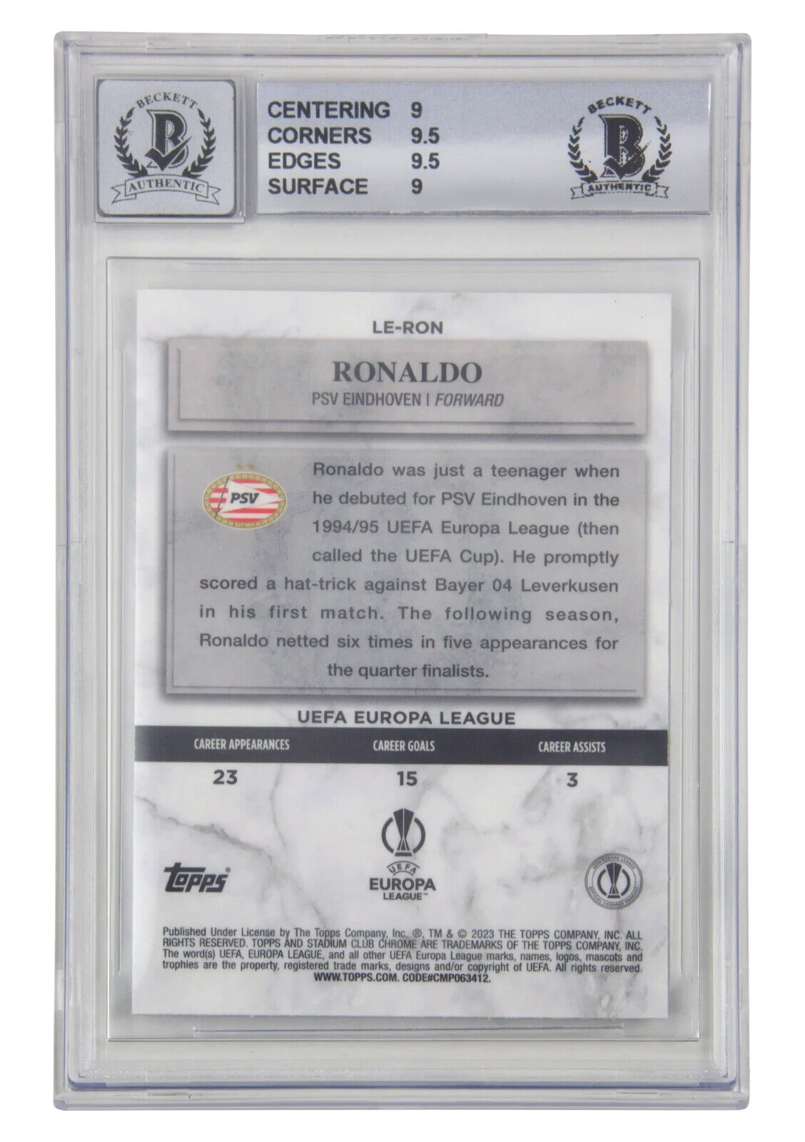Ronaldo Nazario Signed 2022-23 Topps Stadium Club Chrome – BGS 9 Autograph 10